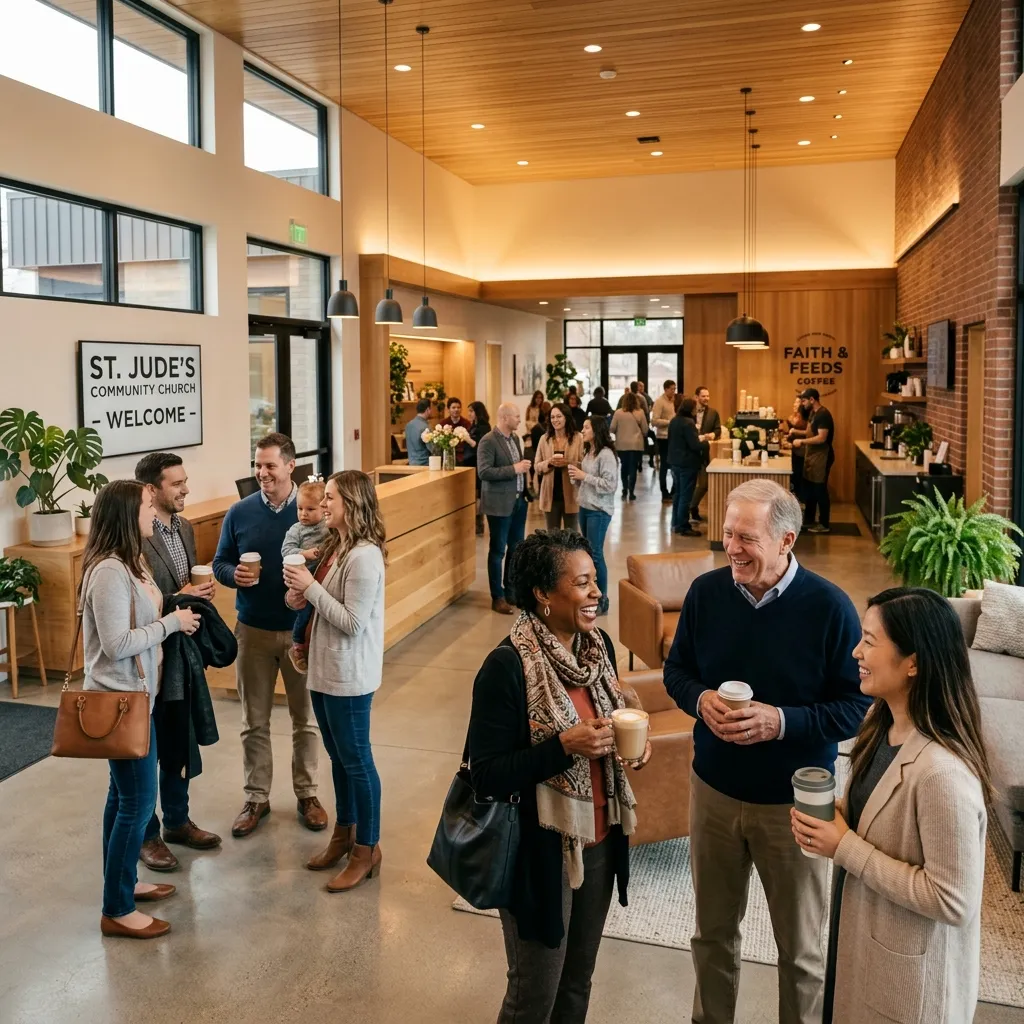 Comunidad y conexión en el lobby de Iglesia Más Generaciones